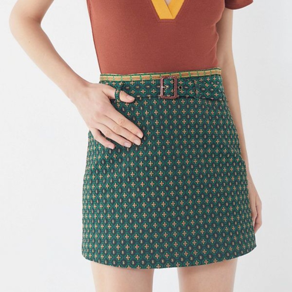 Urban Outfitters Peggy Green Jaquard Mini Skirt